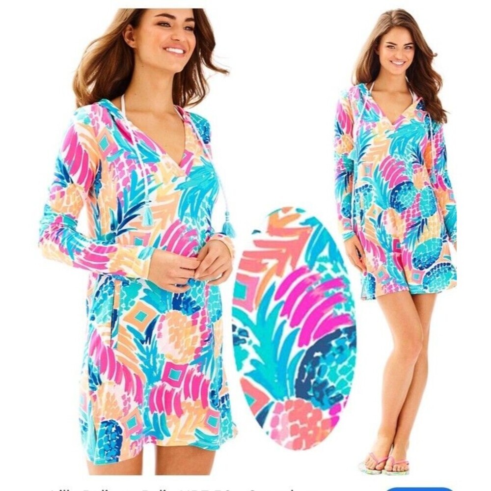 Lilly Pulitzer Rylie Pineapple Print Hooded Dress Swim Cover Up Size XXS
